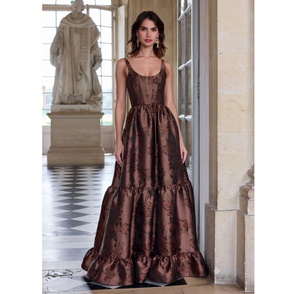 V. Chapman Avery gown in cocoa baroque floral